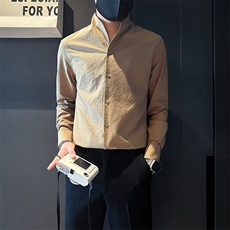 店主风立领衬衫男长袖高级感修身英伦社会小伙301C-CS08-P58控78，男装衬衫，星座301C（原B323）