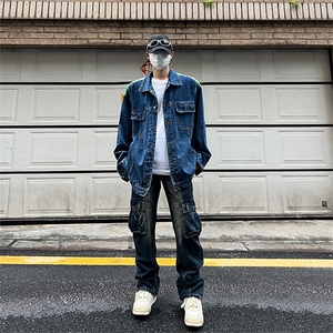 库奇大码宽松潮牌刺绣毛边牛仔外套中性夹克外穿男女款控128图片