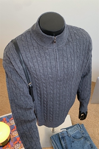 秋冬新款港风日系麻花提花半拉链立领毛衣男 XZ608-M453-特P50图片