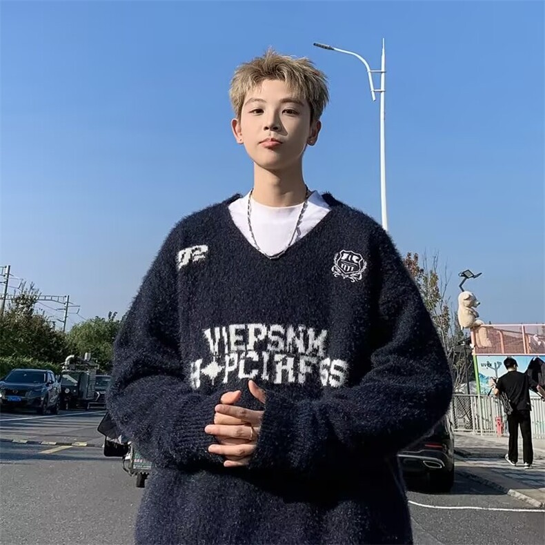 B433P62仿貂绒v领毛衣男秋冬款软糯慵懒高级感美式复,男装针织衫/毛衣,星座512-6