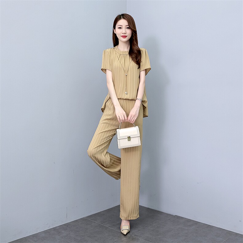 薄款冰丝套装女2025夏新款时尚大码阔腿裤洋气减龄显瘦遮肉两件套,女装套装/套裙,梦依杭