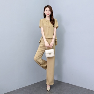 薄款冰丝套装女2025夏新款时尚大码阔腿裤洋气减龄显瘦遮肉两件套图片