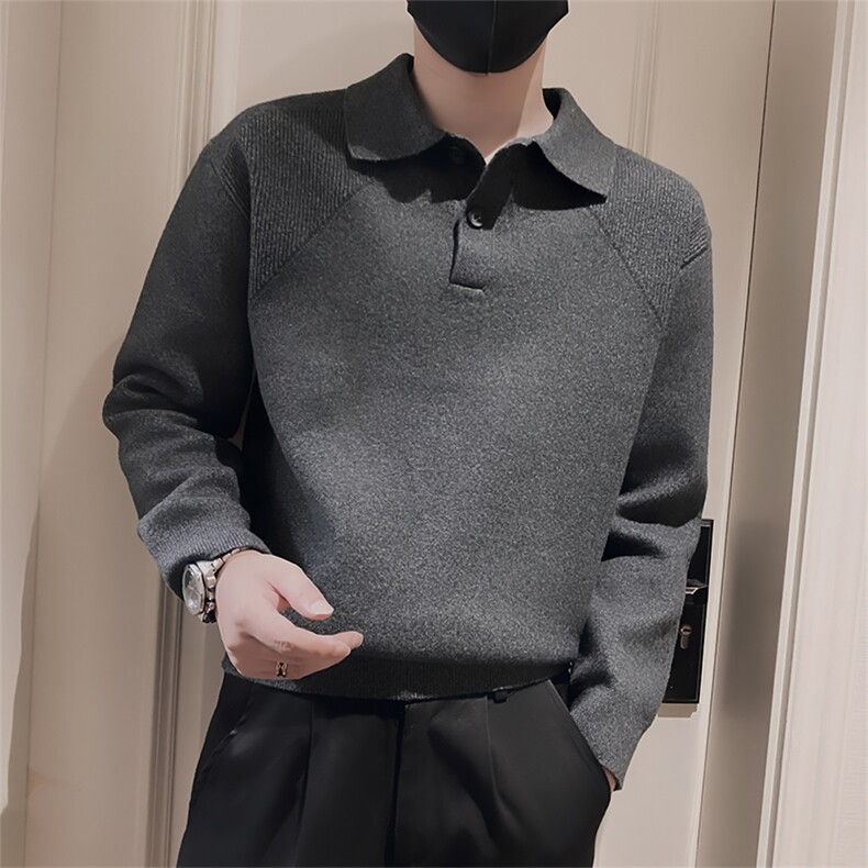 LV278/P88控118冬季简约老钱风双肩坎线针织衫翻领毛衣男灰色首1,男装针织衫/毛衣,星座305B