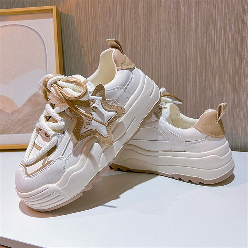 发泡底星星板鞋女2023秋季新款厚底小白鞋女松糕底面包鞋休闲女鞋,女鞋休闲鞋,电商A223