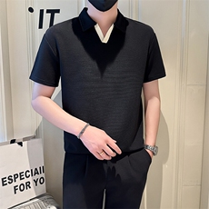 店主风社会小伙男士拼色V领POLO衫男休闲T恤301A-1/PL105/P48，男装T恤，星座301A-1