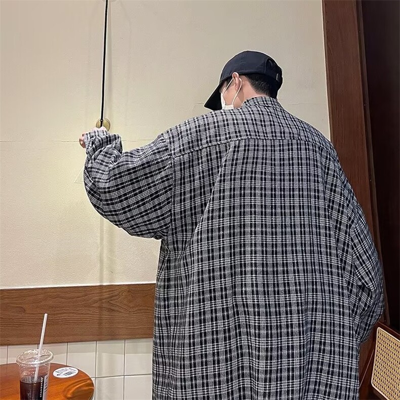 1506/Q3680/P39格子衬衫男士长袖春秋季宽松衬衣外套休闲百搭潮,男装衬衫,星座1506