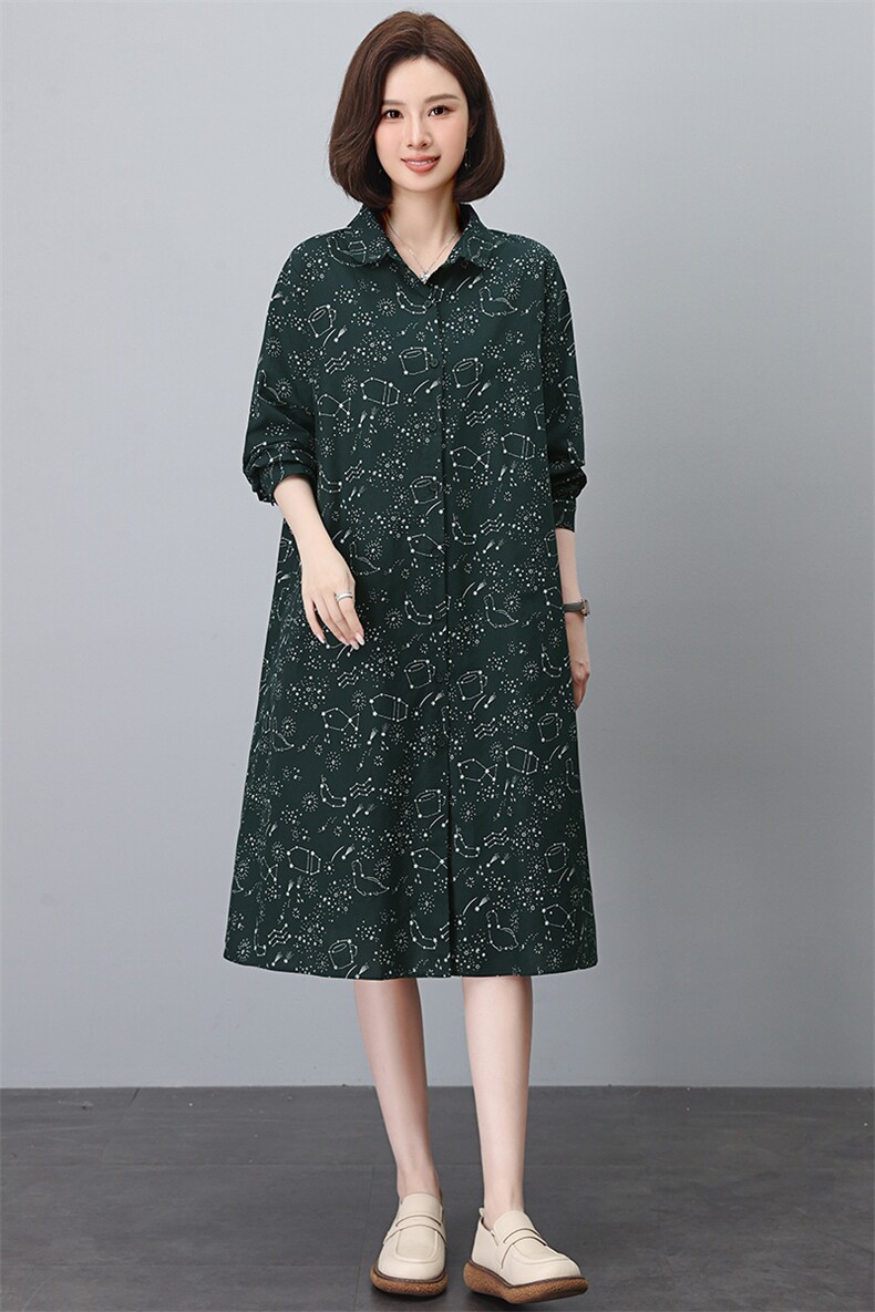 官方旗舰店时尚纯棉连衣裙春秋新款全棉长袖大码宽松衬衫裙子,女装连衣裙,江忆布依