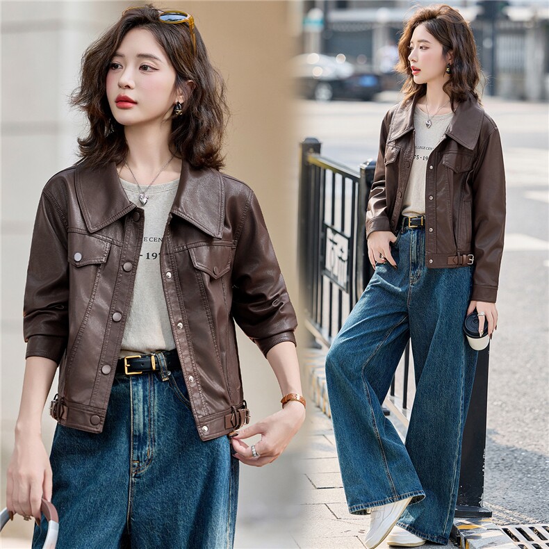 2025秋季新品经典时尚皮衣外套机车服,女装皮衣,1C078