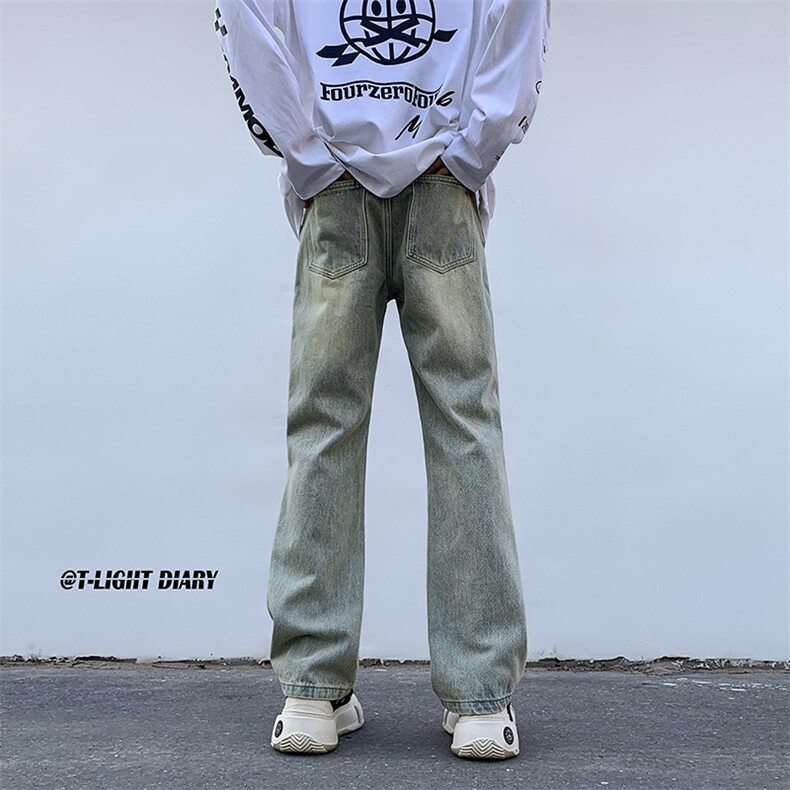 B221美式ins高街小众纯色百搭微喇牛仔裤LK22087-P55控78,男装牛仔裤,电商B221