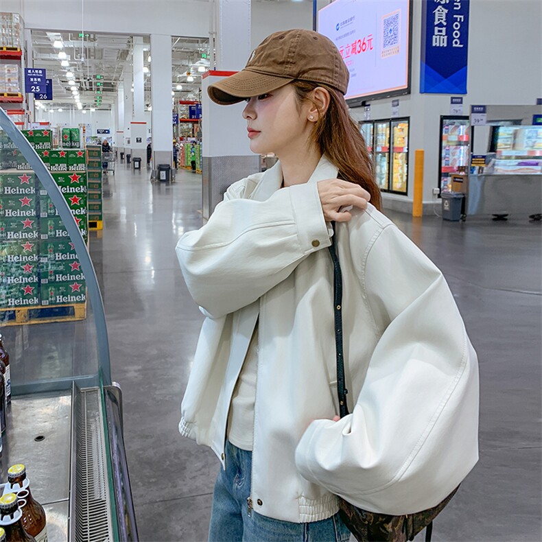 秋款米白色蛋白皮外套2C110-H7786-P155-K228,女装皮衣,2C110
