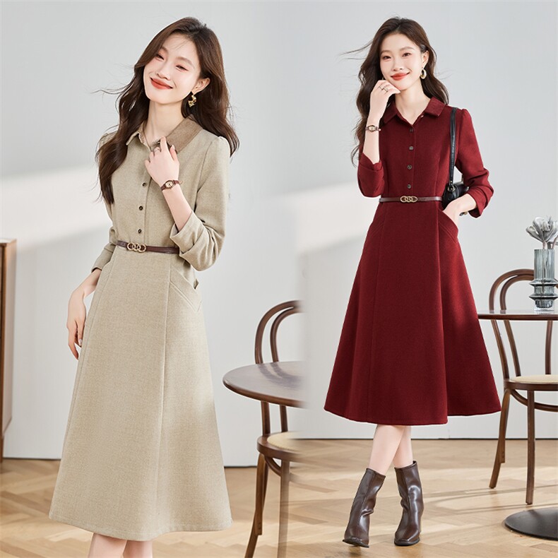 蓓罗拉秋冬长袖连衣裙女新款气质奢华轻奢高级感妈妈装打底裙子，女装连衣裙，香莘料