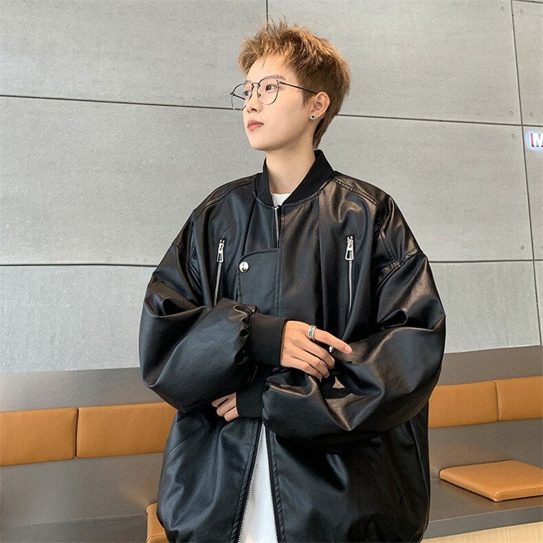 PU皮夹克多拉链设计感假两件皮外套DY2317-特P80,男装夹克,星座1213