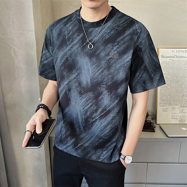 2025夏季新款短袖T恤男重工印染色块圆领半袖B317/8062/P55,男装T恤,电商B317