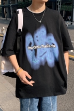 得物抖音40支双纱高品质运动圆领半袖纯棉短袖T恤男女T7210-P40，男装T恤，电商A441-1