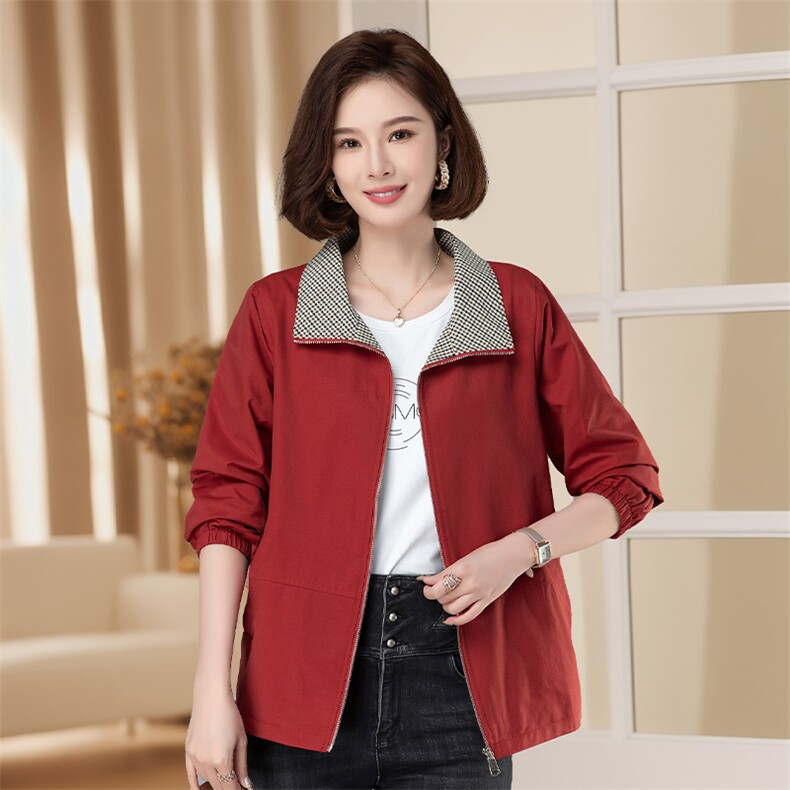 【M-4XL】格子拼接外套女春秋新款短外套中年妈妈大码夹克秋季,女装短外套,3200格调