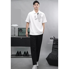抖音--3非黑即白--时尚花卉POLO衫pl01-TP55，男装Polo衫，电商A089-1