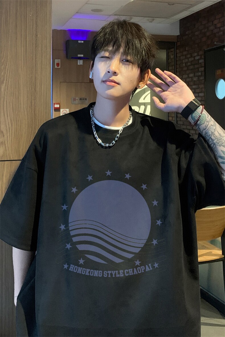 ！版权！2025夏季新款男士麂皮绒短袖T恤印花半袖TL2429特P19,男装T恤,电商B220