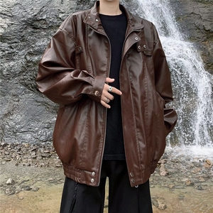 2023港风文艺纯色夹克男春秋宽松潮流长袖外套复古百搭图片