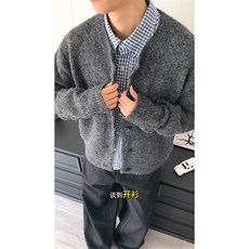 重磅秋冬男女北极绒开衫毛衣美式复古休闲慵懒风单排扣针织衫外套，男装针织衫/毛衣，电商A486