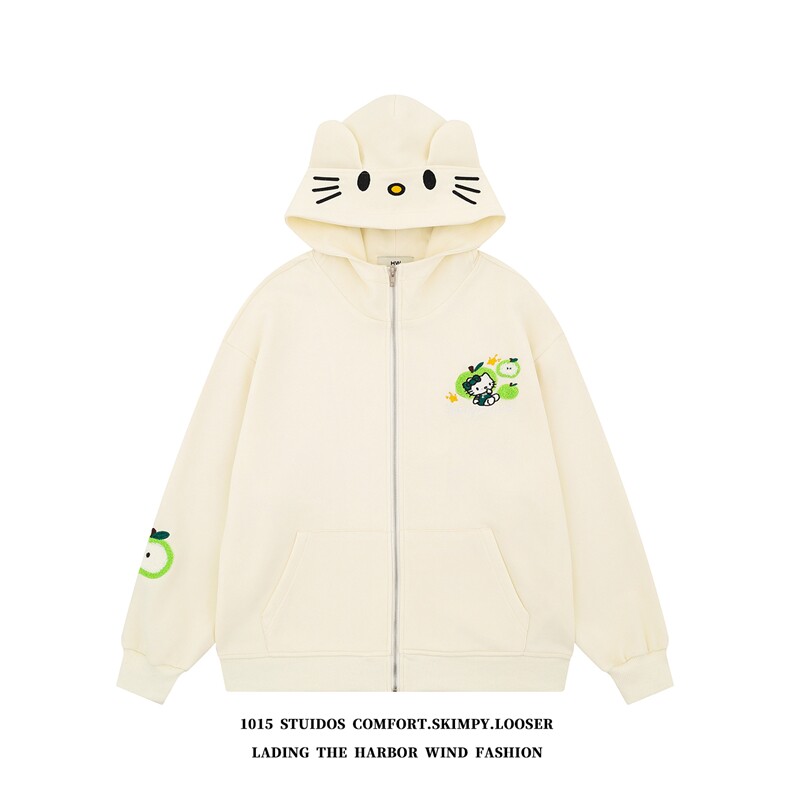 美式趣味猫咪刺绣宽松开衫卫衣外套潮牌情侣上衣1015-WY356-P98,女装短外套,四季星座1015