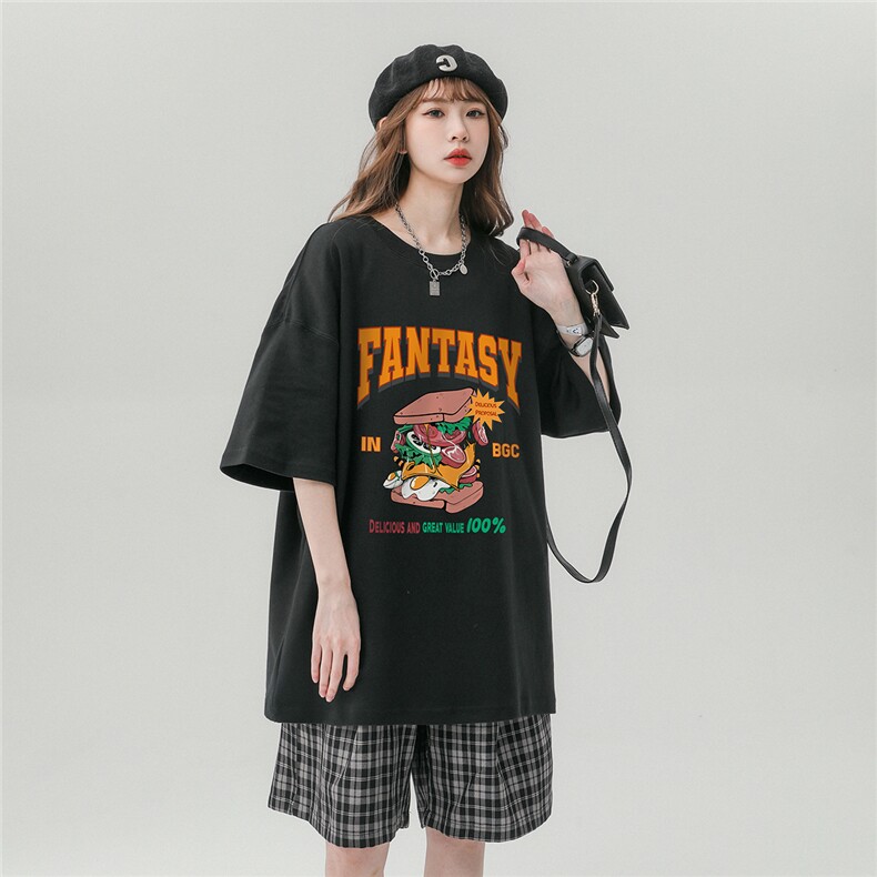 中性风23新款夏季时尚卡通印花圆领宽松纯棉短袖T恤T1157P25控38,男装T恤,A247A