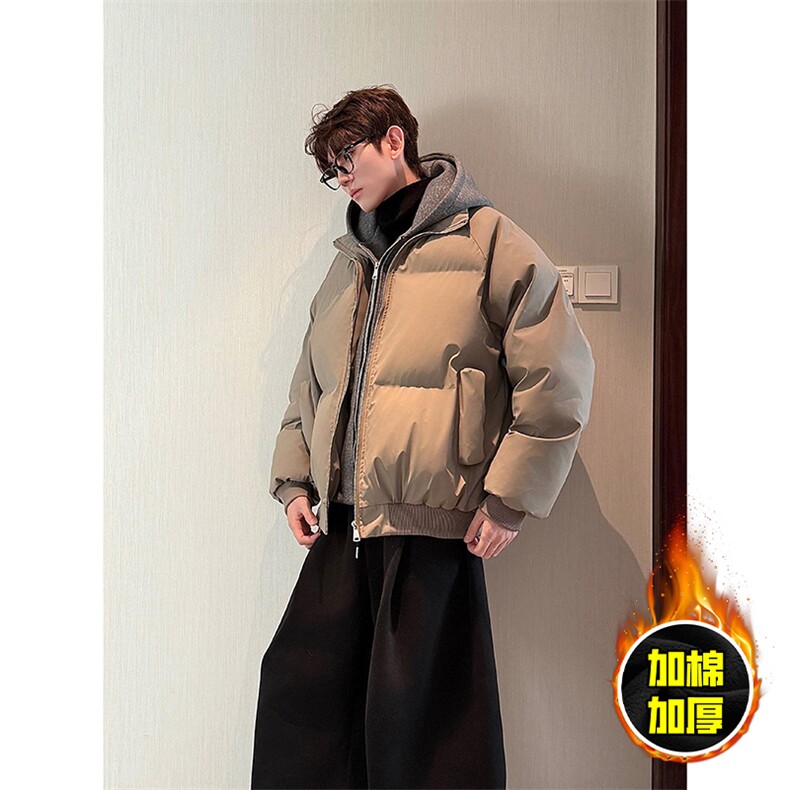 现货高品质重磅工艺美式高街假两件PU皮棉衣男女加厚棉服外套,男装棉衣,电商A443
