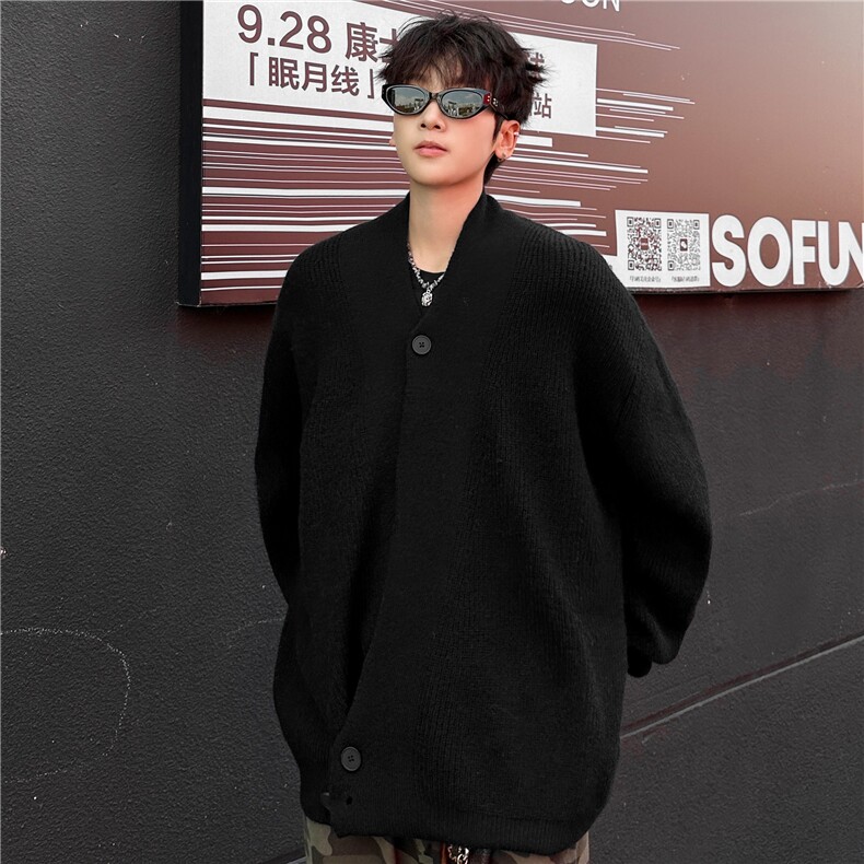 春秋新纯色简约双头拉链针织开衫男女同款宽松洋气显瘦毛衣外套图片