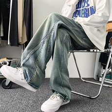 男春夏季新款美式复古潮牌破洞直筒裤子水洗宽松阔腿休闲长裤，男装休闲裤，星座218-1（原230）