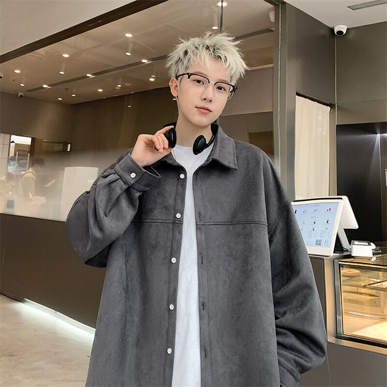 2025港风麂皮绒宽松时尚长袖衬衫S70P48控68,男装衬衫,电商A247