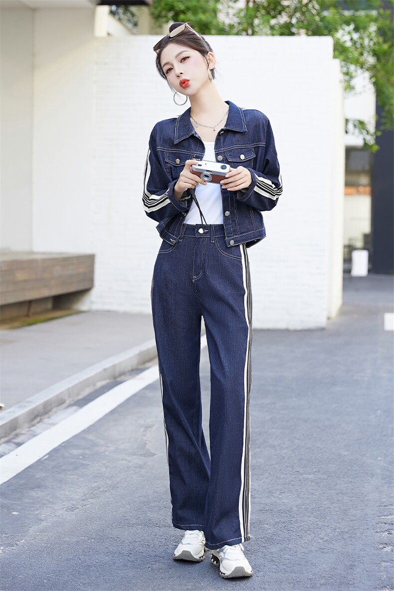港风复古洋气时尚工装牛仔小外套长裤套装2023春秋季设计感新款女,女装套装/套裙,艾仟回(原伊仟回)