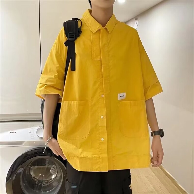 F244-P352024夏季新款工装衬衫外套男日系潮牌原宿短袖衬衣现货,男装衬衫,星座512-6