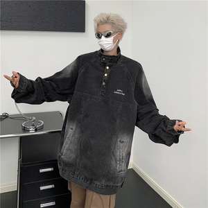 潮牌美式做旧水洗牛仔夹克男女复古街头宽松小众嘻哈街头外套图片
