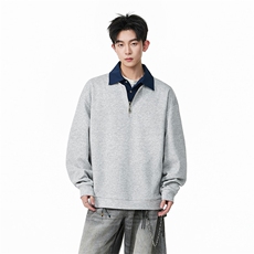 春季半拉链卫衣拼接假两件美式长袖polo衫男女C64154-TP4589，男装卫衣，电商A102