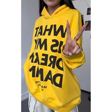 黄色华棉连帽卫衣重磅大字母印花上衣外套W2482-特P48网图，女装短外套，星座1213