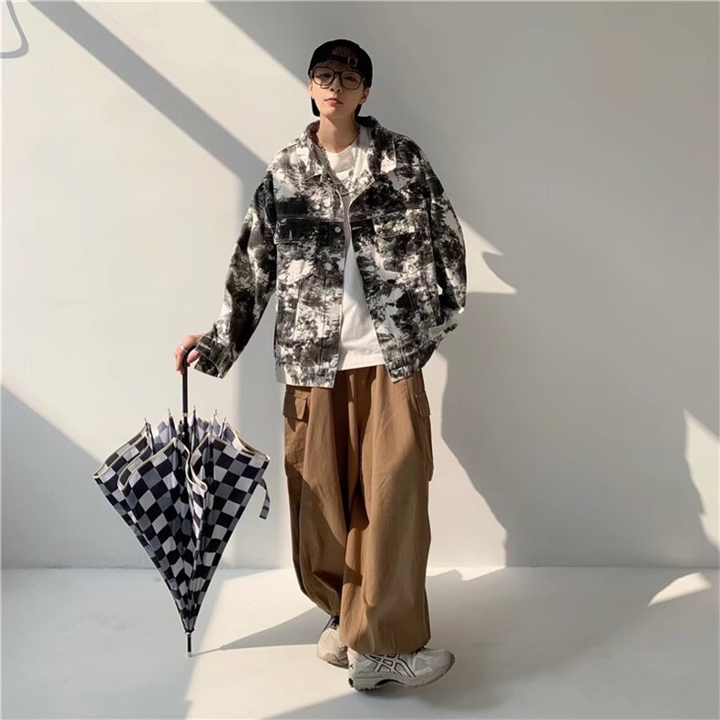 扎染牛仔衣男春秋外套法式情侣宽松小众ins潮牌欧美高街韩风chic,男装工装外套,星座1210-1