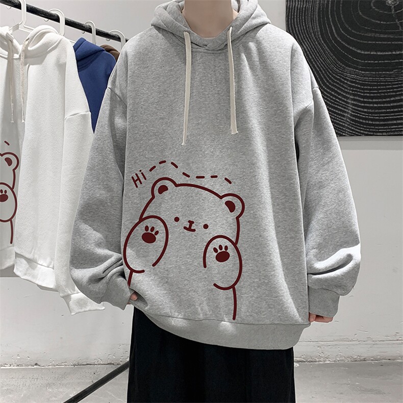 WY2236-P35 加绒款-P40 纯棉连帽卫衣男大码运动帽衫宽松薄外套男图片