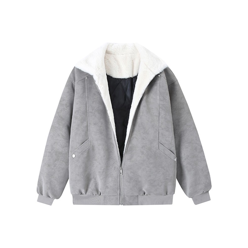 现货冬季美拉德毛领雾面PU皮棉服加绒加厚保暖百搭设计款情侣棉衣图片