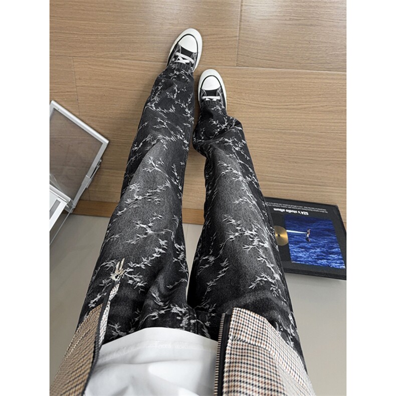 B221美式ins高街提花宽松微喇牛仔裤 LK24225-特P48控78图片