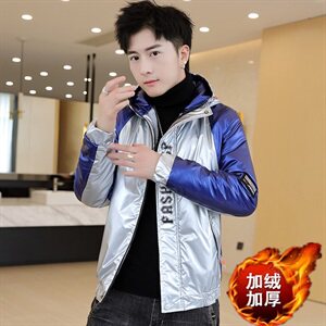冬季亮拼袖羽棉服男模特加厚夹克保暖外套工装棉衣绿870加绒图片