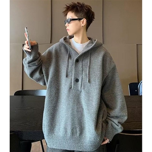 重磅秋冬装北极绒开衫毛衣美式复古休闲慵懒风针织衫加厚连帽外套图片