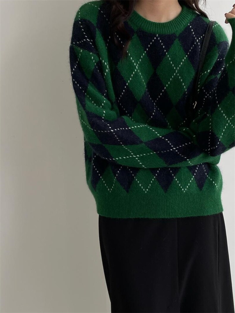 冬季·羊毛拼色格套头毛衫，其它，hello september