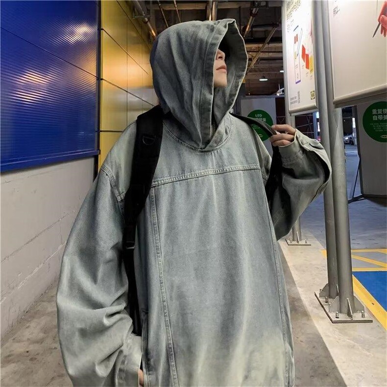 美式复古痞帅连帽牛仔外套男春秋款潮高级感2023休闲宽松上衣,男装卫衣,星座716-2