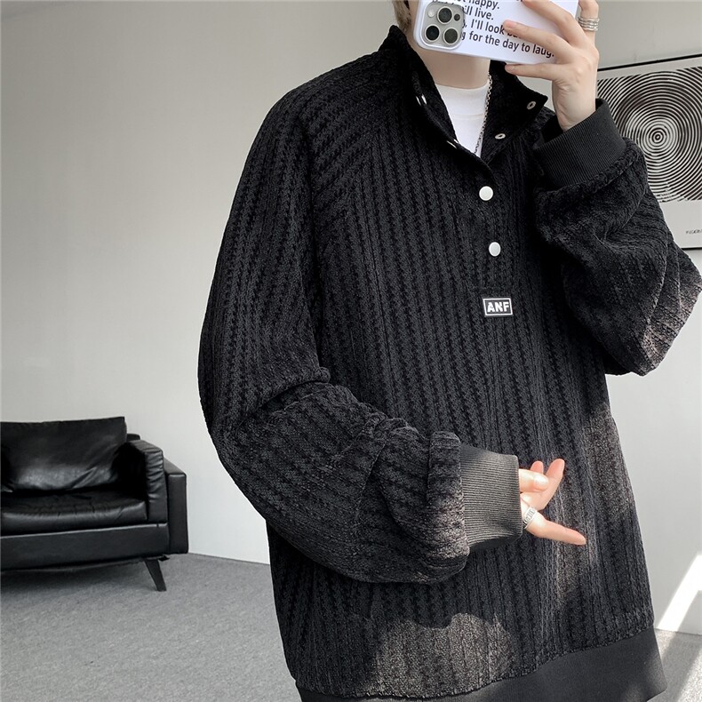 WY5538-P40特M-5XL大码微立领经典鱼骨纹排口卫衣,男装卫衣,电商D232