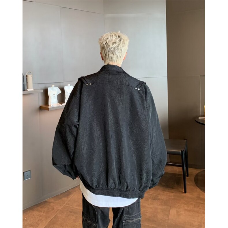 重工棒球服褶皱外套男女春秋季新款复古小众cleanfit宽松休闲夹克,男装夹克,星座601-2