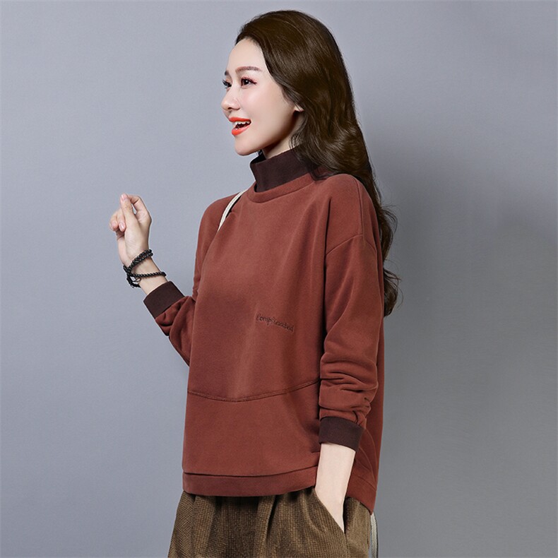 2021年冬季新款韩版加绒加厚半高领卫衣女宽松显瘦上衣服百搭,女装卫衣/绒衫,简韵佳