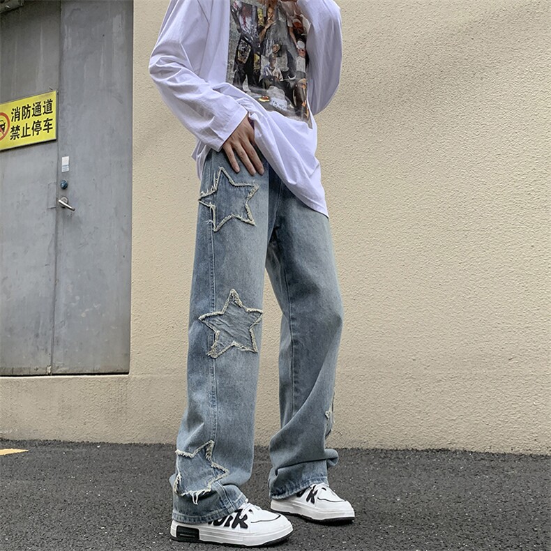 美式高街vibe风裤子潮流牛仔裤男设计感宽松拖地长裤N08811-P43,男装牛仔裤,星座308B-1