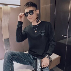 2021春款社会精神小伙帅痞百搭树叶印花套头长袖卫衣T恤29033-P50图片