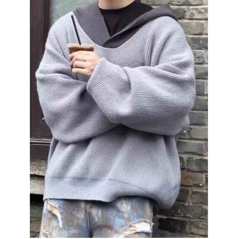 美式复古连帽毛衣男款秋冬季慵懒高级感连帽针织衫MY05739-P52,男装针织衫/毛衣,星座308B-2