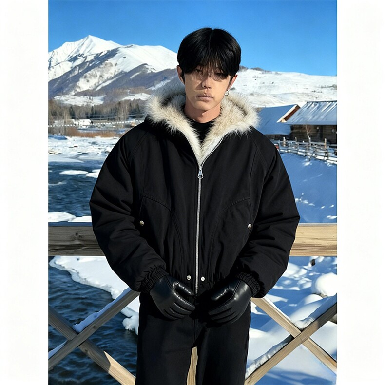 现货高品质美式高街冬季重磅硬挺短款座山雕毛领棉衣男女加厚外套，男装棉衣，电商A486-1