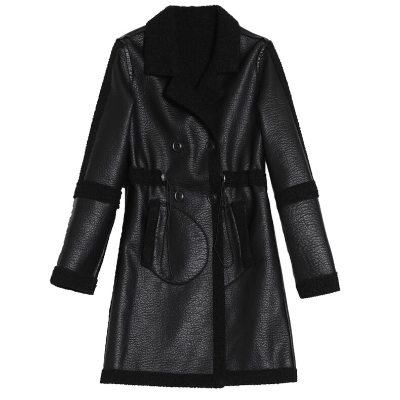 【现货】冬季新款优雅时尚加厚两面穿皮衣潮流抽绳收腰皮衣外套，女装皮衣，江南女神